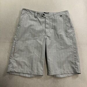 Hurley Shorts Men's Size 32 Chino Plaid Gray Blue Pockets Casual Stretch Skater